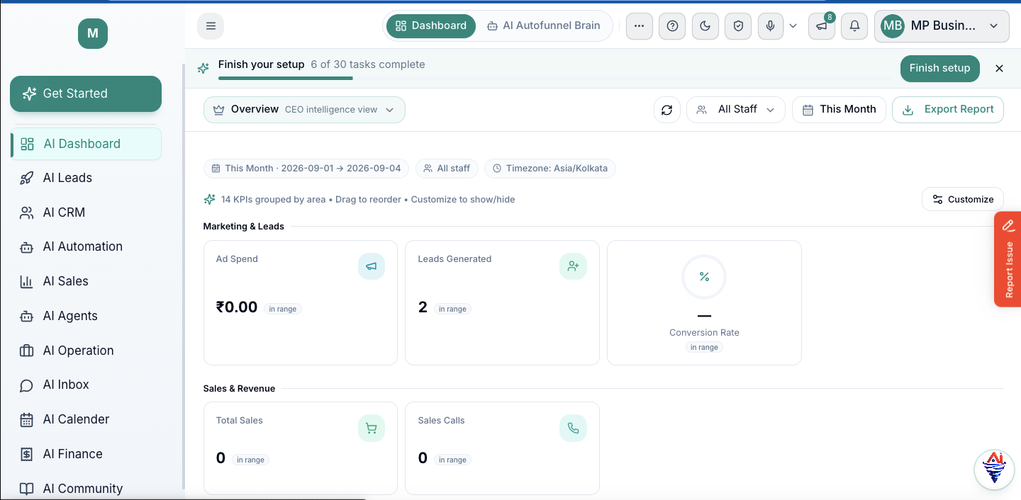 AI Business Dashboard overview